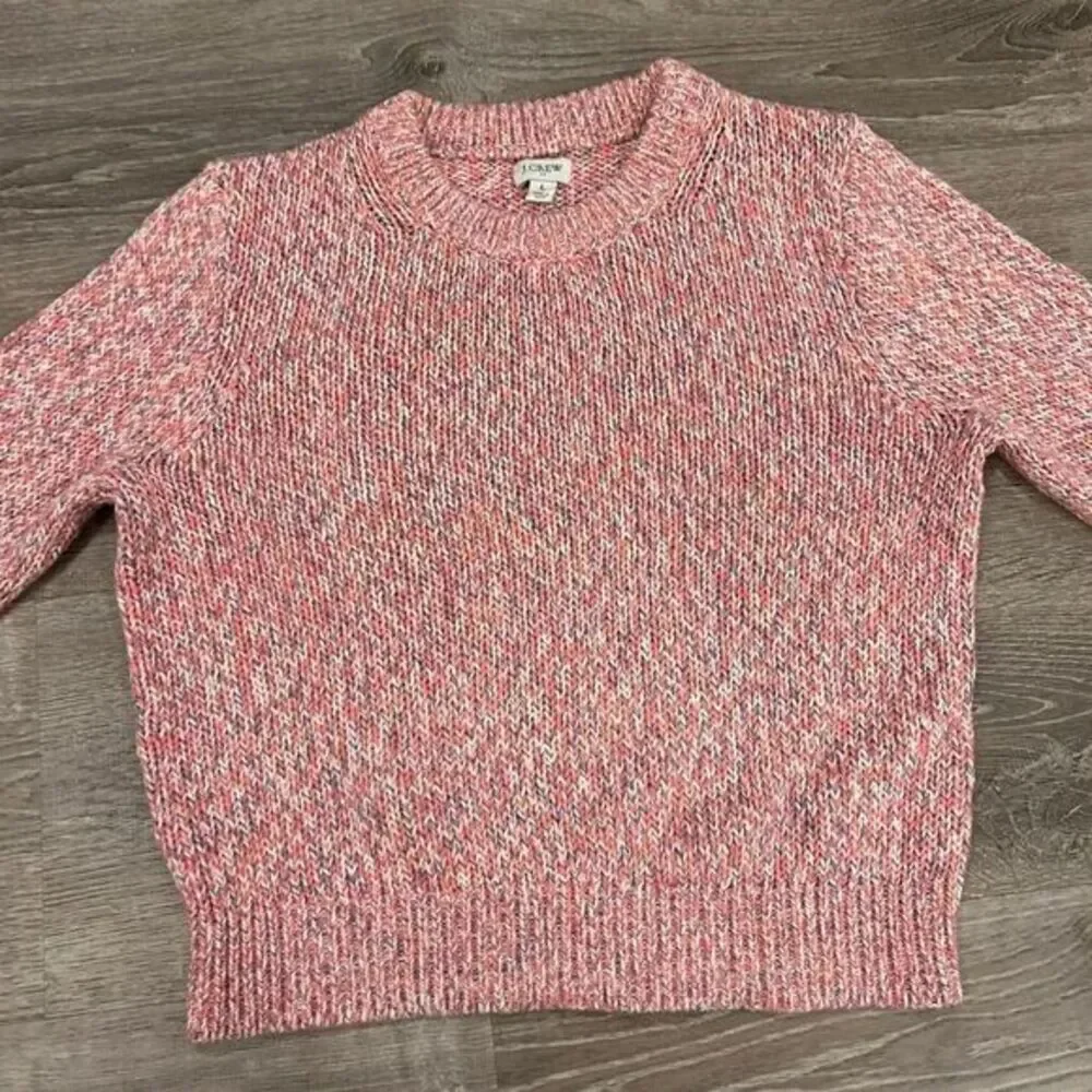 J.CREW COLLECTION $178‎ Pink Marled Crew Neck Cotton Sweater Large - Picture 3 of 6